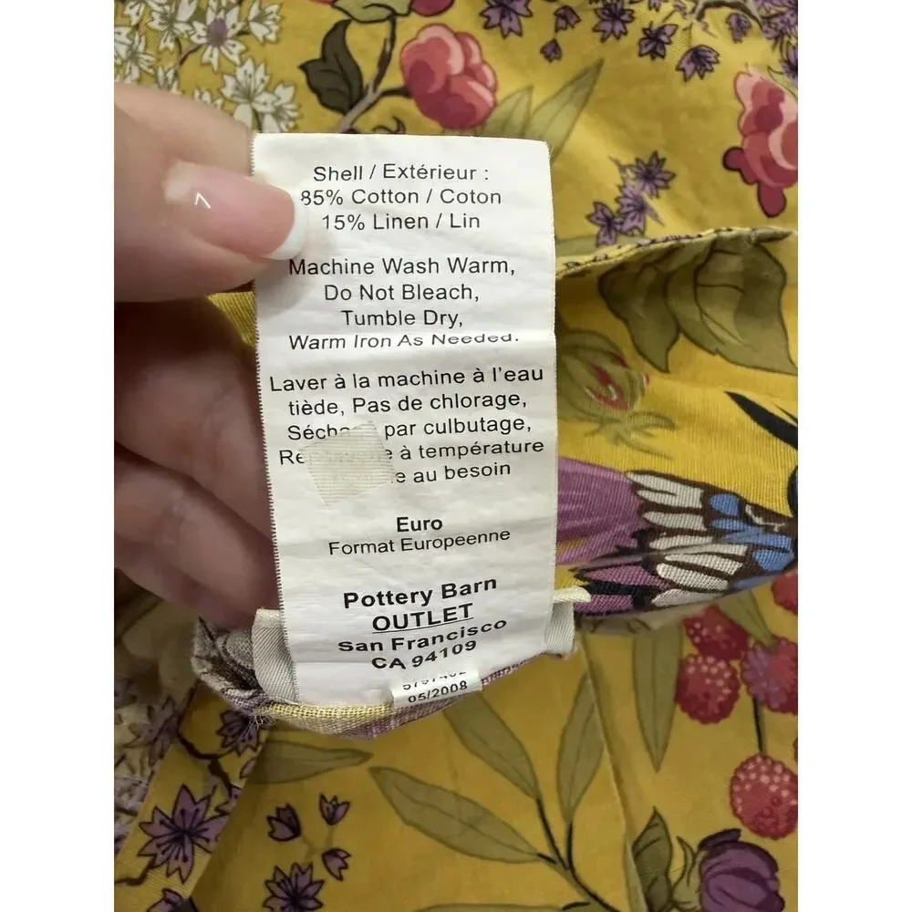 Pottery Barn Brynn King Duvet plus 3 Euro Shams Floral Birds Cotton Linen 4pc